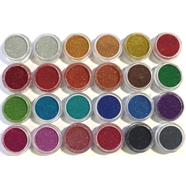 24 dåser glitterstøv/mikro Multicolor