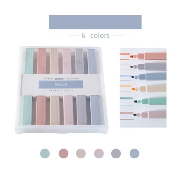 6 korostuskynää muistiinpanoille - Kynä - MultiColor Set 2 - Blå 