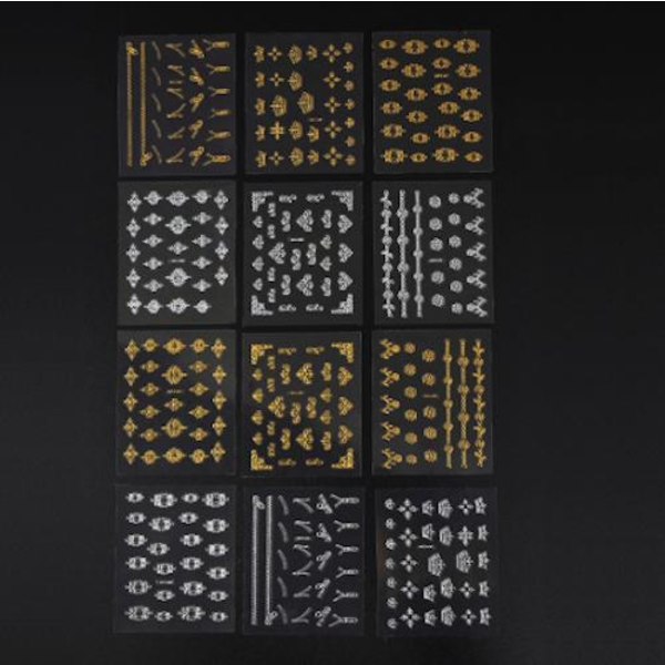 6 ark klistermærker Sølv / Guld negle dekorationer