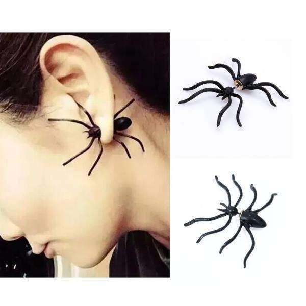 Halloween Ørering Spider - Sort Spider - Black 2st (1par)