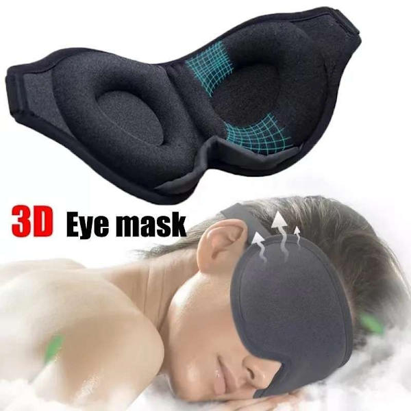 Innovativ søvnmaske, lysblokkerende øyemaske for søvn, lur, meditasjon, reiser Black