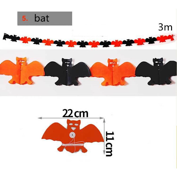 Halloween - Dekorasjoner - Garland - Gresskar, spøkelser - 3m MultiColor Nr - 07