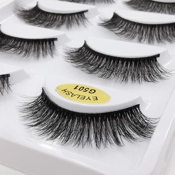 5-par lösögonfransar - 3D faux mink - G501 Svart