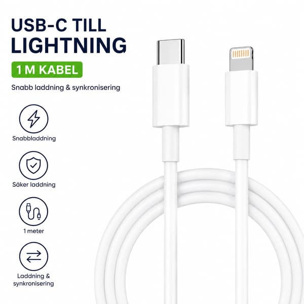 USB-C til Lightning-kabel 1 m Hvit – kompatibel med Apple iPhone og iPad