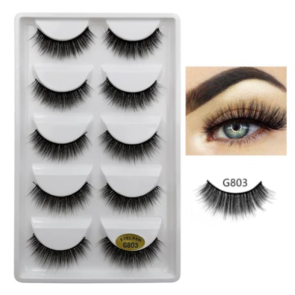 5-par lösögonfransar - 3D faux mink - G803 - False eyelashes Svart