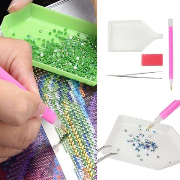 4 dele - Pen til diamantmaling - Diamantmaling - Kit Multicolor