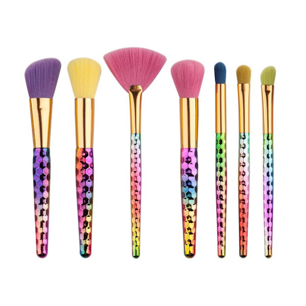 7 sminkebørster havfrue regnbue - Makeupbørster enhjørning Multicolor