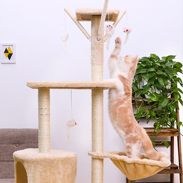 Kattetræ - 138cm - Kradsestolper - Kradsemøbler Beige