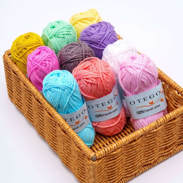 10-pack Bomullsgarn, Cotton Knitting, Crochet Yarn 49m/rulle multifärg