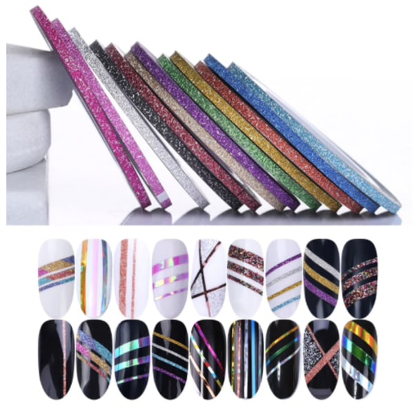 Glitrende stripetape, negletape, neglepynt - 5 stk Multicolor