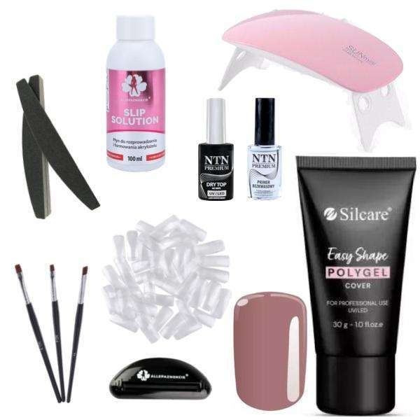 11 stk Acryl Gel - Poly Builder Gel Kit med LED lampe - Cover Pink