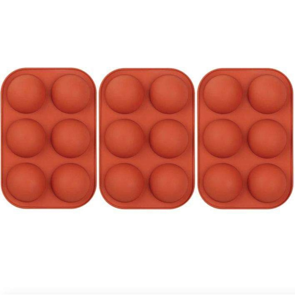 3-pak silikoneform - Kugle / Halvkugle 6 dele - Is/chokolade/geléform Brown