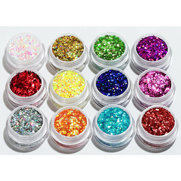 12st burkar hexagon glitter multifärg