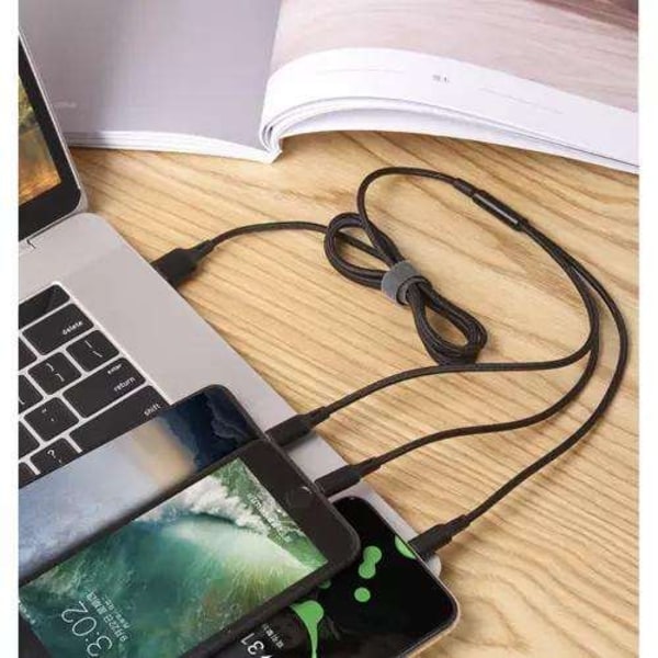 3in1 Micro USB / Lightning / USB Type-C USB-kabel Svart