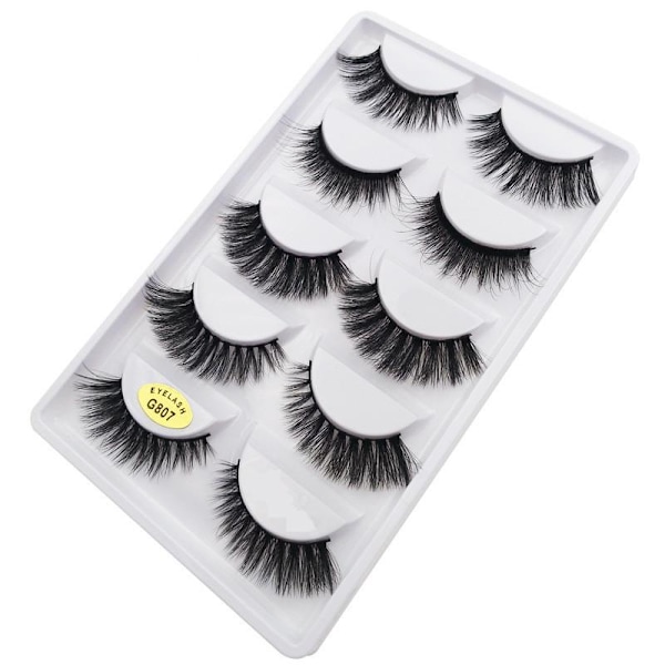 5-par lösögonfransar - 3D faux mink - G807 - False eyelashes Svart