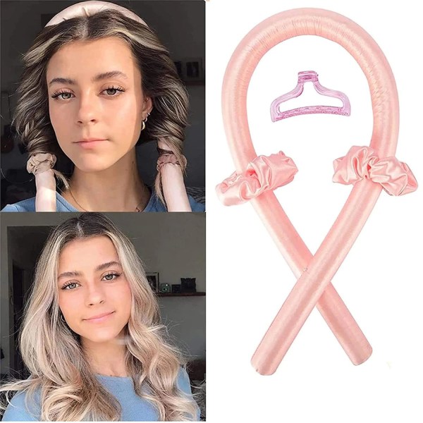 Varmefri krølltang, Heatless Curling, Krøll håret uten varme, Kit Dark pink