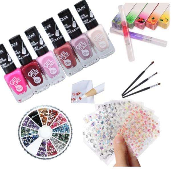 Neglesæt - Dekorationssæt - Neglelak, Rhinestone, Negleklistermærker Multicolor