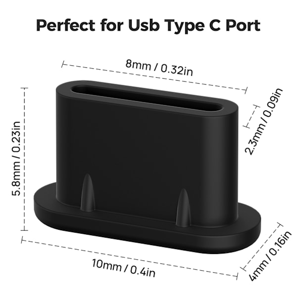 10-Pack Dammskydd för USB-C – Skydda Ditt USB-C Uttag Svart