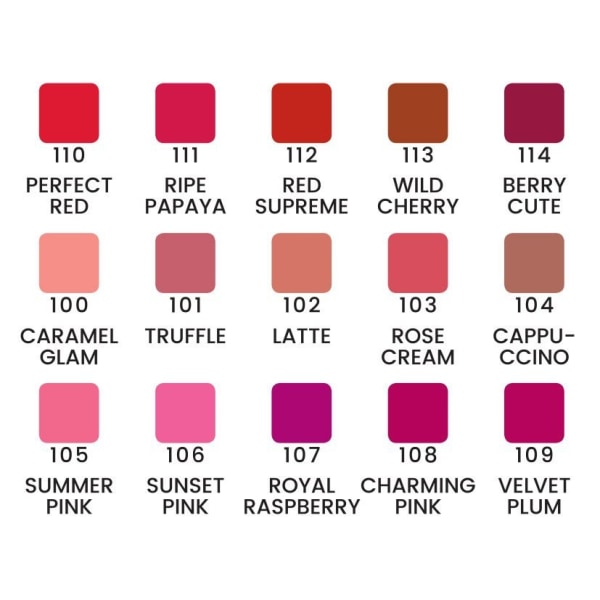 Fløyelsleppestift - leppestift - 6 farger - Quiz Cosmetic Caramel Glam