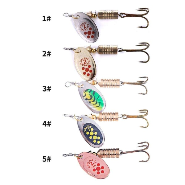 5 spinnere i praktisk boks, fine fiskesluk Multicolor