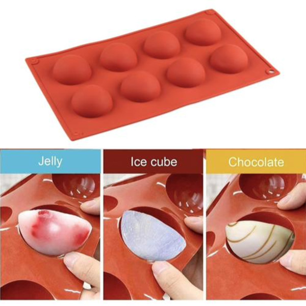 Silikoneform - Kugle / Halvkugle 8 dele - Is/chokolade/geléform Brown