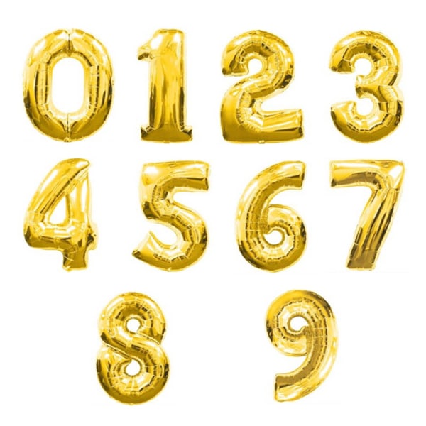 Ballonger siffror 0-9 | Silver & Guld | Födelsedagsballonger Guld - 1