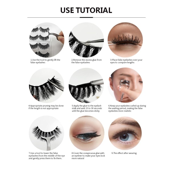 5-par lösögonfransar - 3D faux mink - G800 - False eyelashes Svart