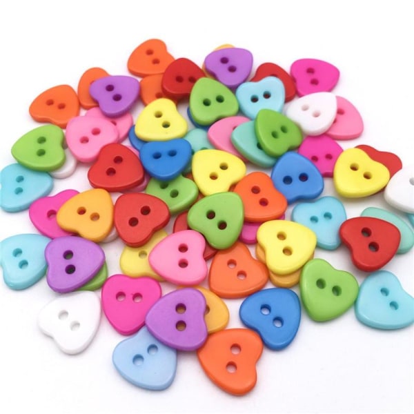 100 knapper i harpiks - Hjerter - Multicolor