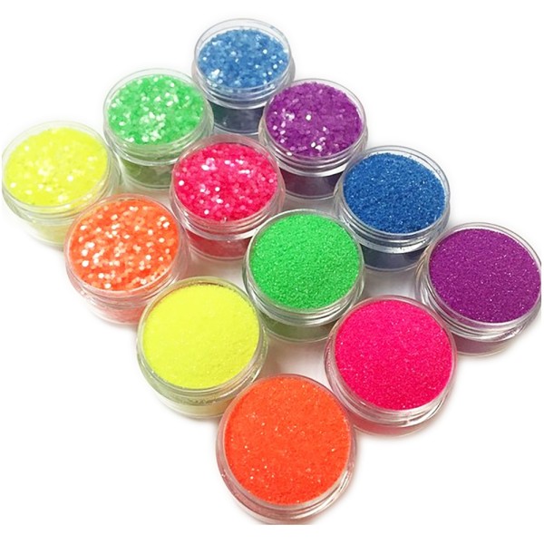 12 st burkar glitter för nageldekoration finkornigt / hexagon multifärg