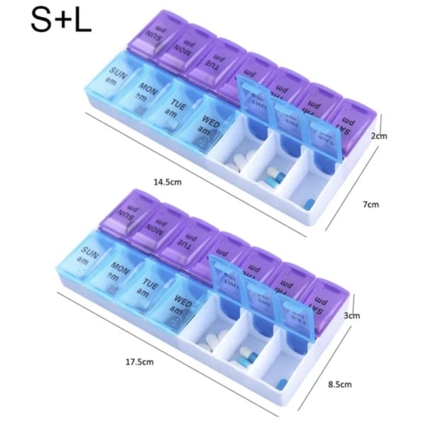 Käytännön 14 lokeron lääketablettikotelo Dosett MultiColor S