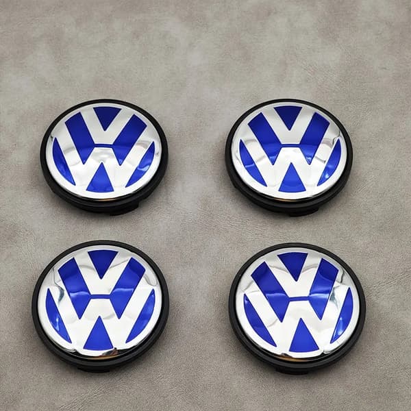 4-Pack Volkswagen Centrumkåpor – Hjulnav Emblem Silver