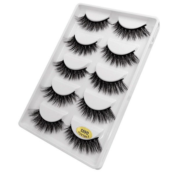 5 par falske øjenvipper - 3D faux mink - Sort Black 3D faux mink - G600