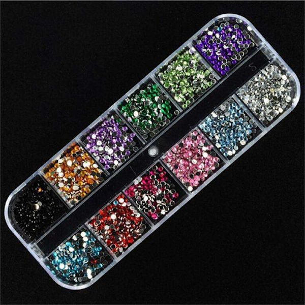 12 stk Rhinestone In box - 2mm - Negle dekorationer Multicolor