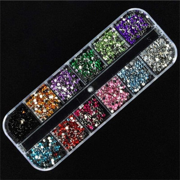 12 stk Rhinestone In box - 2mm - Negledekorasjoner Multicolor