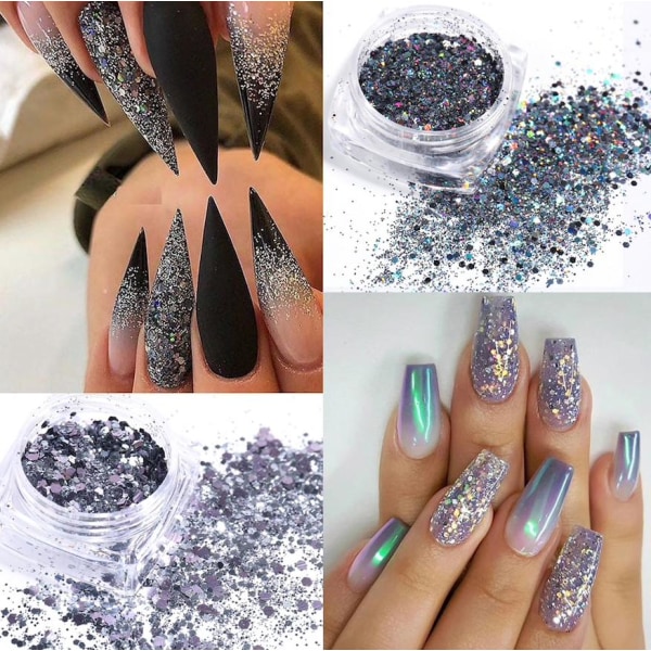 6 stk negle glitter glitter, Negle dekorationer Multicolor