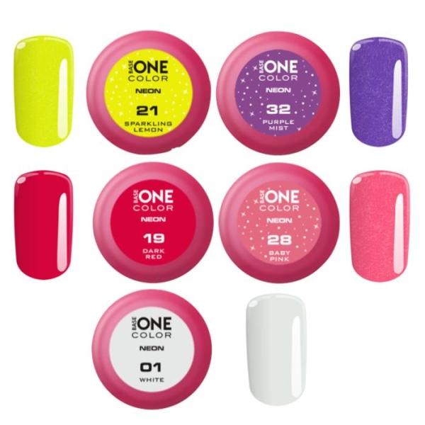 5 kpl Base one - Neon - Setti 5g UV geeli Multicolor
