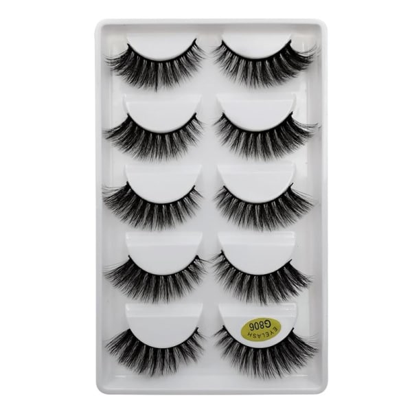 5-par lösögonfransar - 3D faux mink - G806 - False eyelashes Svart