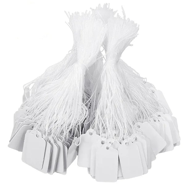 100-Pack Pappersetiketter / Prislappar med Snöre - Perfekta för Alla Dina Behov White 2,4 x 1,4 cm
