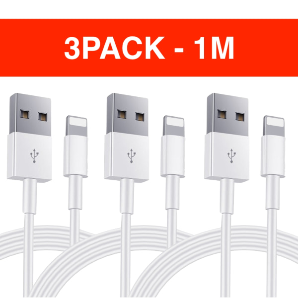 3-PACK USB med Lightning kabel laddning samt överföring 1M Vit