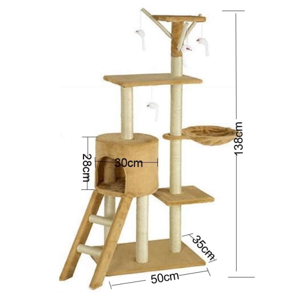 Kattetræ - 138cm - Kradsestolper - Kradsemøbler Beige