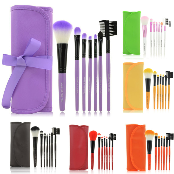 7 makeup børster, professionelt makeup sæt med etui Black