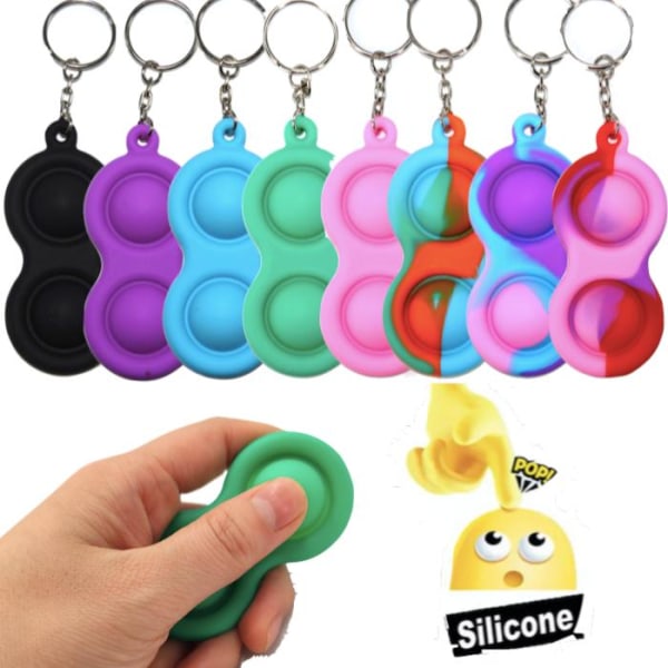 2-pack Enkel fordypning, MINI Pop it Fidget Finger Toy - Nøkkelring Multicolor