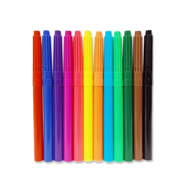 Målarpennor 12-pack vattenbaserade, 2 mm spets för barn och skola Multicolor