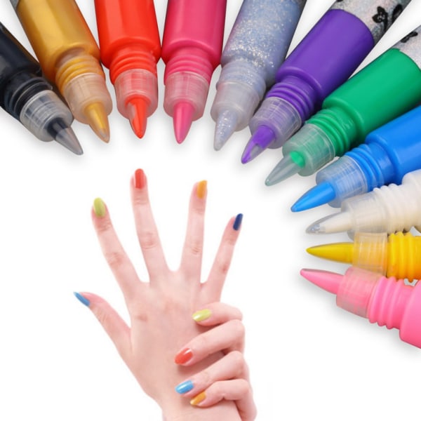 12 stk Neglelak penne, nail art pen, Neglelak Multicolor