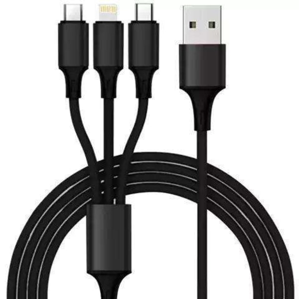 3in1 Micro USB / Lightning / USB Type-C USB-kabel Svart