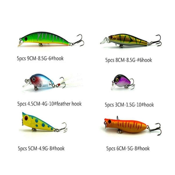 30 fiskelokker wobler, Minnow blandet, Spinnare Multicolor