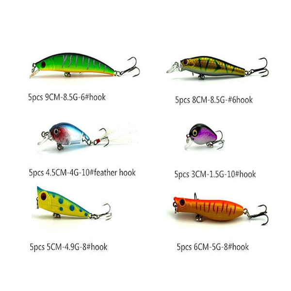 30 fiskesluk wobbler, Minnow mixed, Spinnare Multicolor