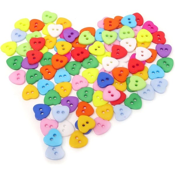100st knappar i resin - Hjärtan - multifärg