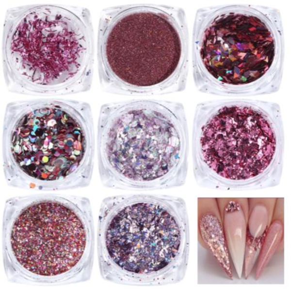 8st nagelglitter glitter , Nageldekorationer Rosa