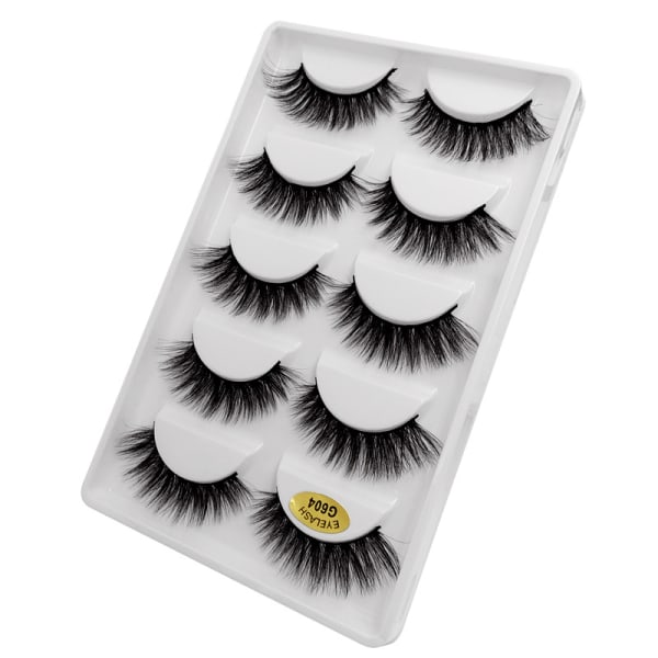 5-par lösögonfransar - 3D faux mink - Svarta Black 3D faux mink - G603